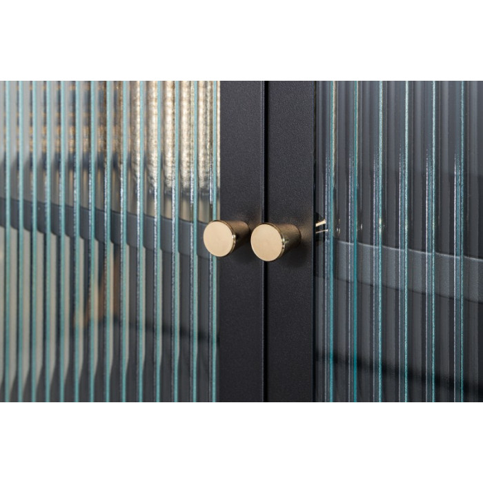 PARIS Glasvitrine geripptes Glas schwarz 180cm