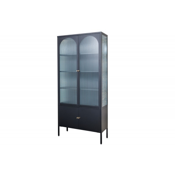 PARIS Glasvitrine geripptes Glas schwarz 180cm