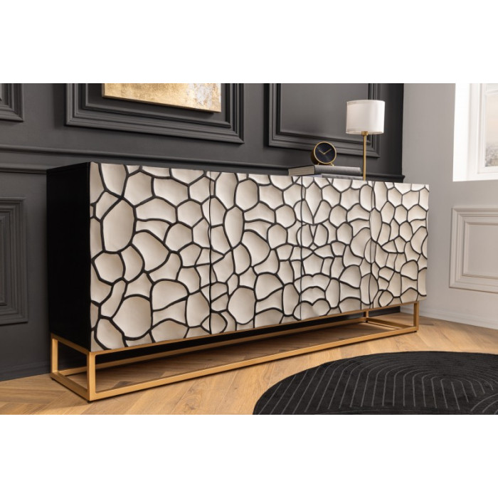 VULCANO Kommode Mosaikholz Mango schwarz/weiß 177cm