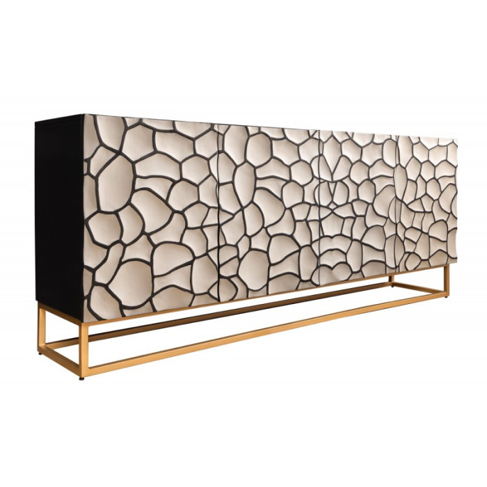 VULCANO Kommode Mosaikholz Mango schwarz/weiß 177cm