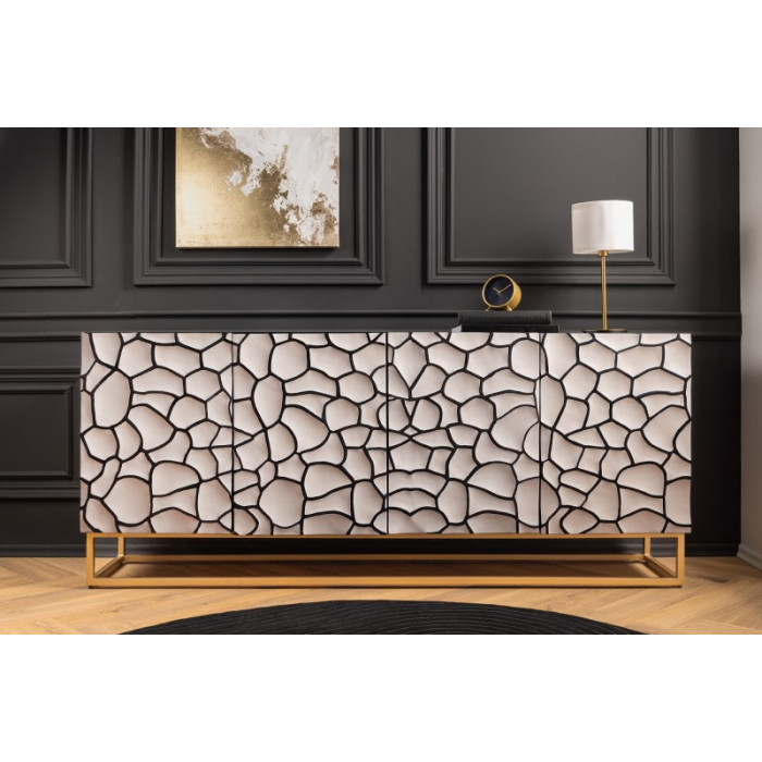 VULCANO Kommode Mosaikholz Mango schwarz/weiß 177cm