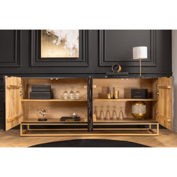 VULCANO Kommode Mosaikholz Mango schwarz/weiß 177cm