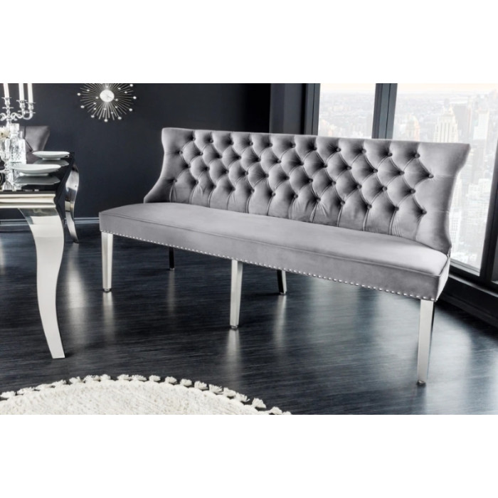 Polsterbank CASTLE DELUXE 165 cm mit Löwenkopf, Samt grau