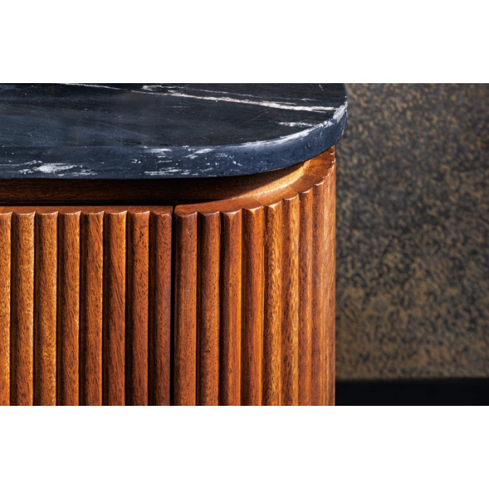 Konferenztisch GATSBY 110 cm, Retro-Stil, Mangoholz, Goldmarmorplatte, schwarz