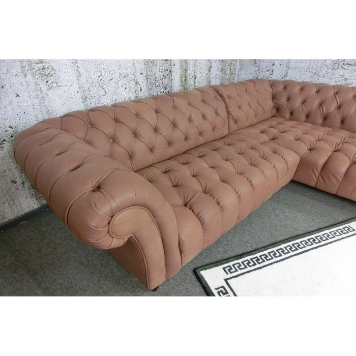CANYON Chesterfield Ecksofa aus Leder hellbraun
