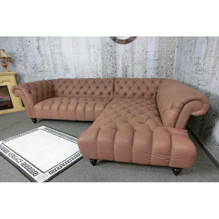 CANYON Chesterfield Ecksofa aus Leder hellbraun