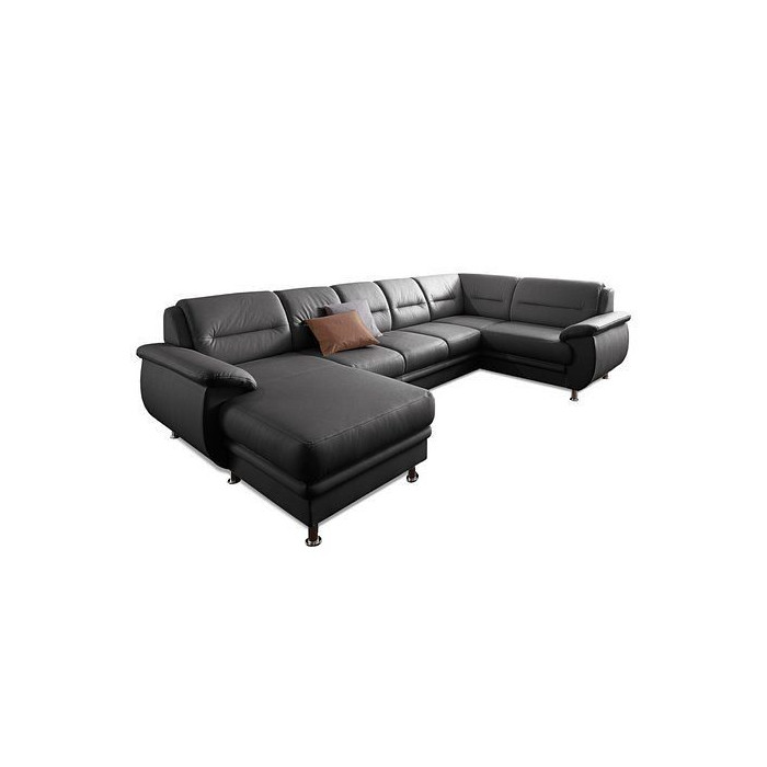 MAILAND schwarzes Ledersofa in U-Form