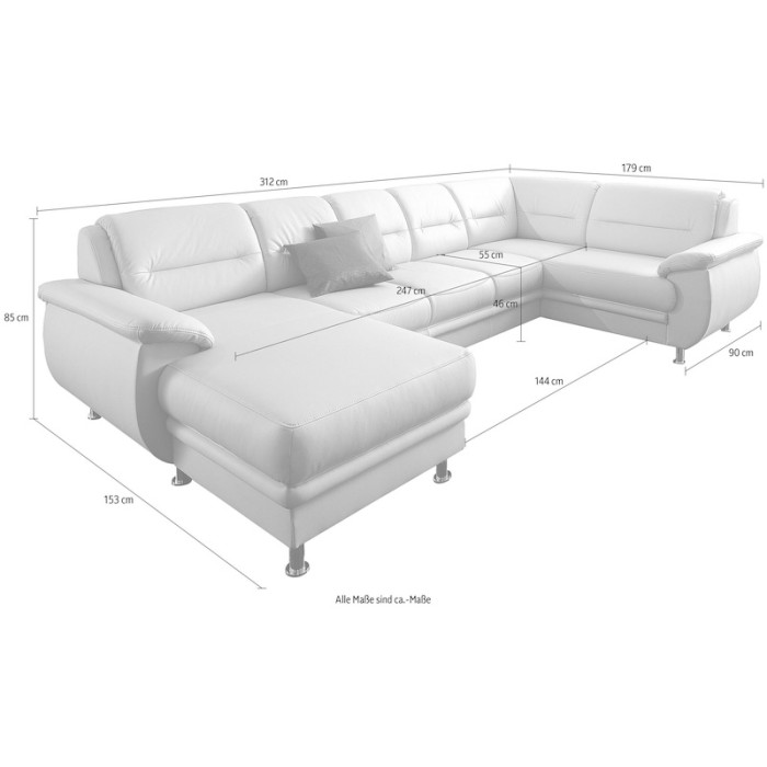 MAILAND schwarzes Ledersofa in U-Form