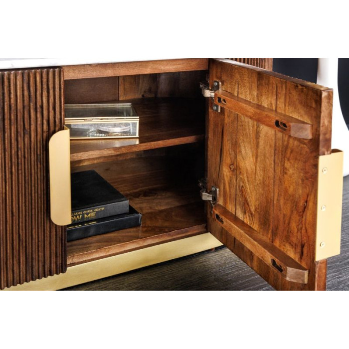 TV stolek GATSBY 170 cm mango s bílou mramorovou deskou