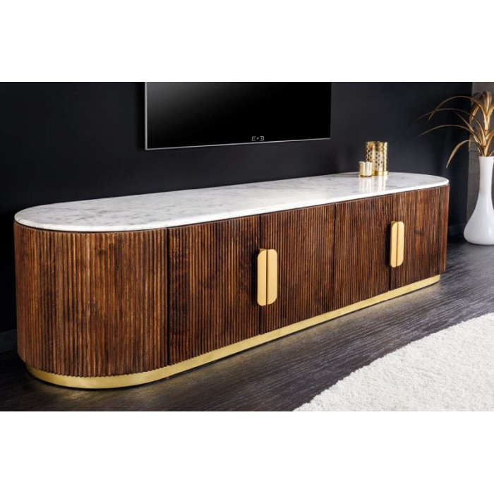 TV stolek GATSBY 170 cm mango s bílou mramorovou deskou