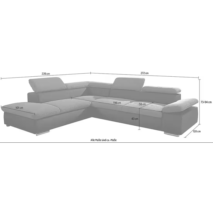 VALANTINE Eckschlafsofa schwarz/grau - links