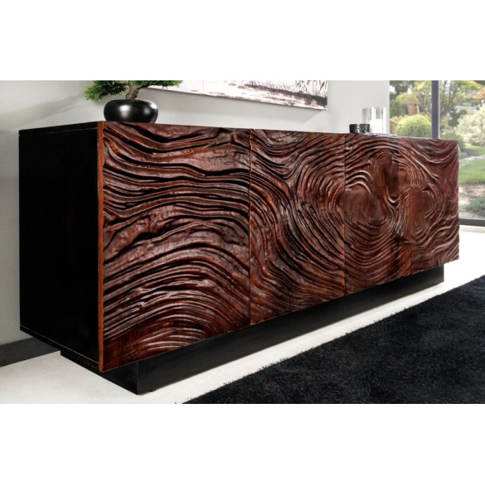 FLUID komoda 175 cm akáciové dřevo černá a tmavě ořechově hnědá