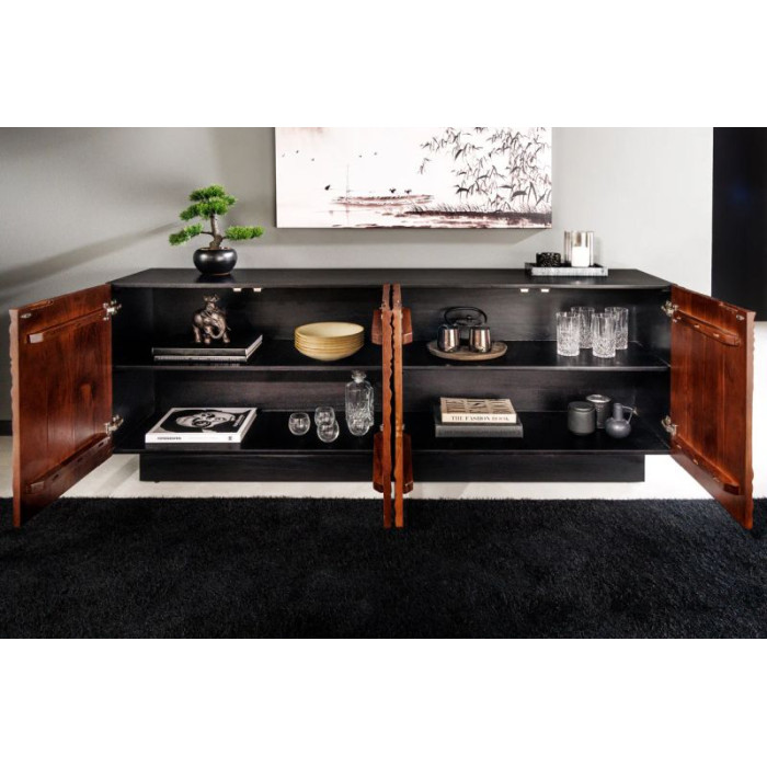 FLUID komoda 175 cm akáciové dřevo černá a tmavě ořechově hnědá
