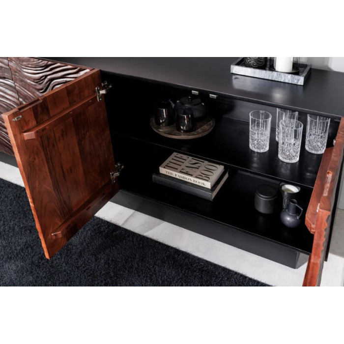 FLUID komoda 175 cm akáciové dřevo černá a tmavě ořechově hnědá