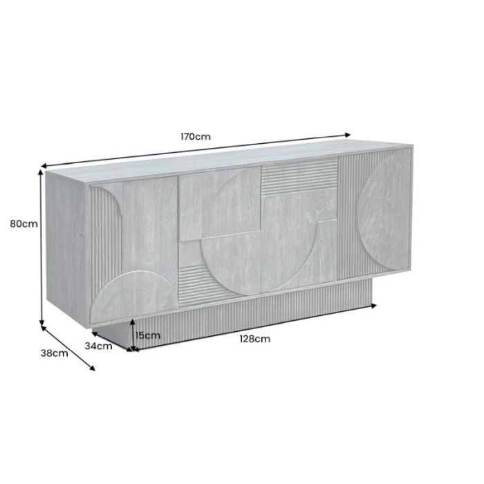 ART DECO komoda 170cm 3D mangové dřevo šedá