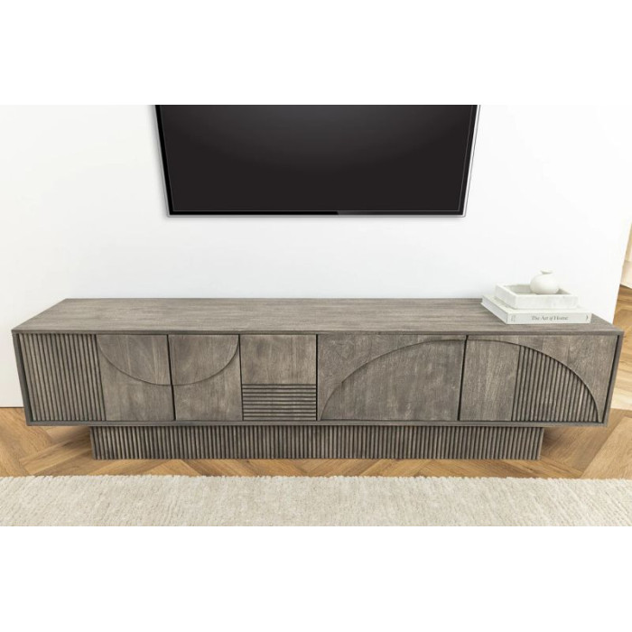 ART DECO TV stolek  200 cm 3D mangové dřevo, kouřově šedý vzhled