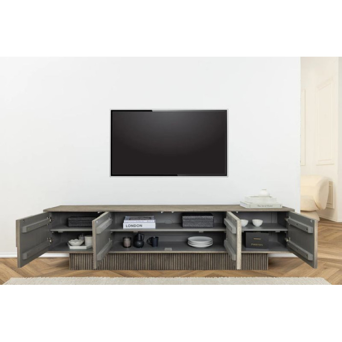 ART DECO TV stolek  200 cm mangové dřevo, kouřově šedý vzhled