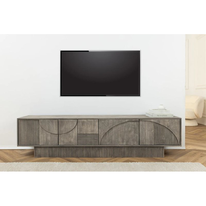 ART DECO TV stolek  200 cm mangové dřevo, kouřově šedý vzhled