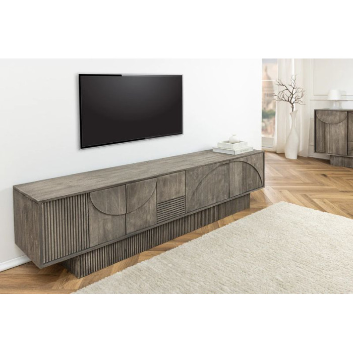 ART DECO TV stolek  200 cm mangové dřevo, kouřově šedý vzhled