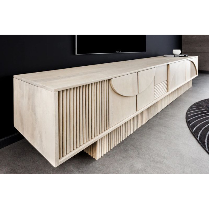 ART DECO TV stolek 200cm mangové dřevo bílé