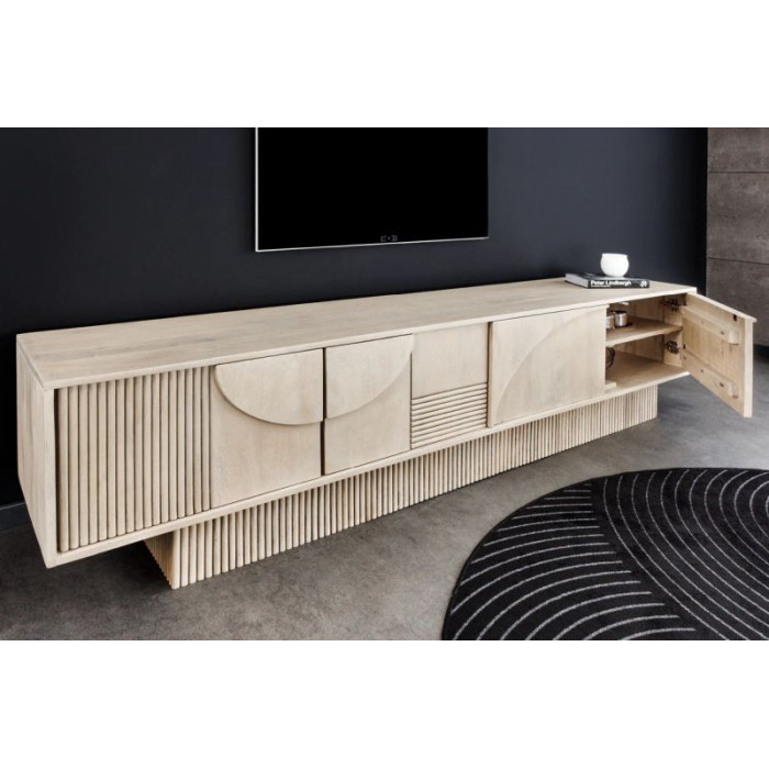 ART DECO TV stolek 200cm 3D mangové dřevo bílé