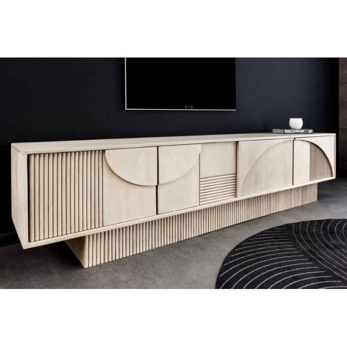 ART DECO TV stolek 200cm 3D mangové dřevo bílé