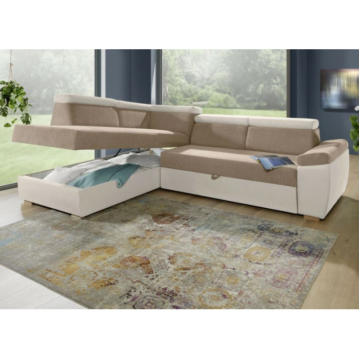 Sellana rozkládací sedací souprava s úložným prostorem hnědo krémová