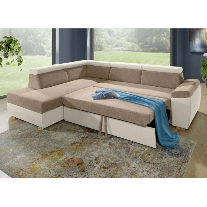 Sellana rozkládací sedací souprava s úložným prostorem hnědo krémová