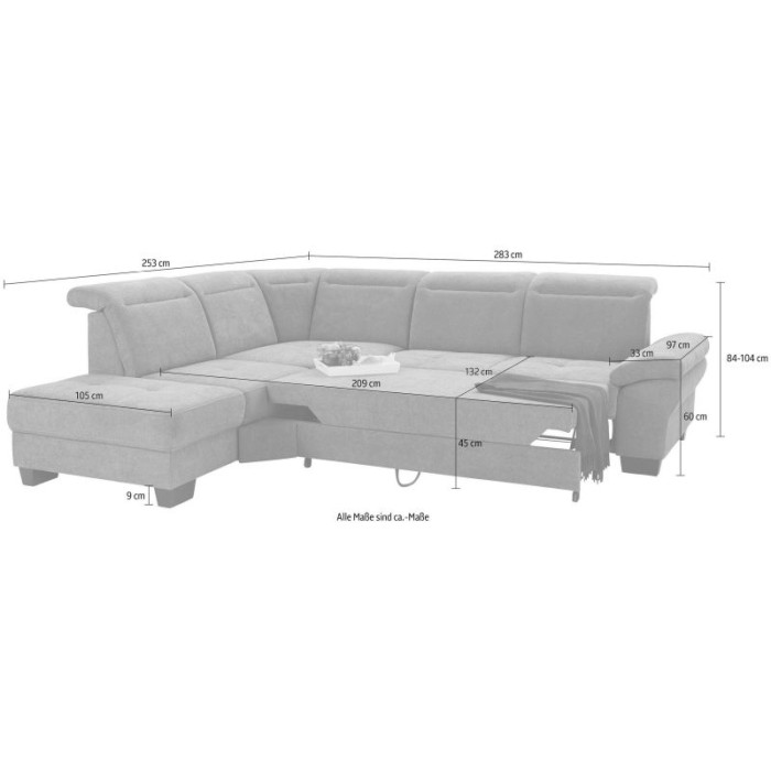 Cornwall rozkládací sedací souprava stříbrná