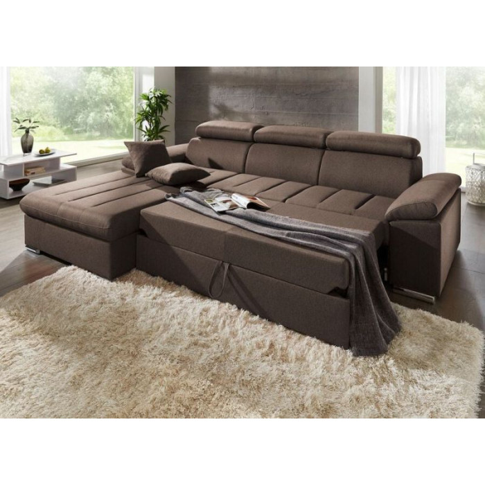 Divino rozkládací sedací souprava s úložným prostorem hnědá