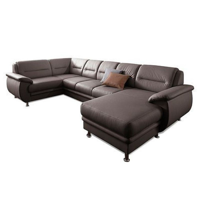 MAILAND rozkládací kožená sedací souprava ve tvaru U mokka