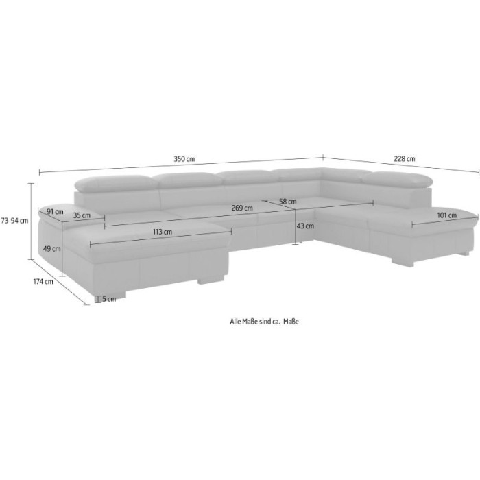 Alberto rozkládací kožená sedací souprava U černá
