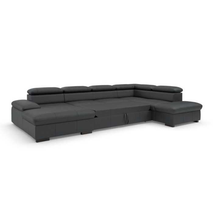 Alberto rozkládací kožená sedací souprava U černá