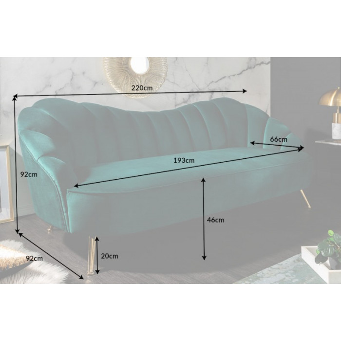 ARIELLE modernes Sofa Samt türkis 220 cm