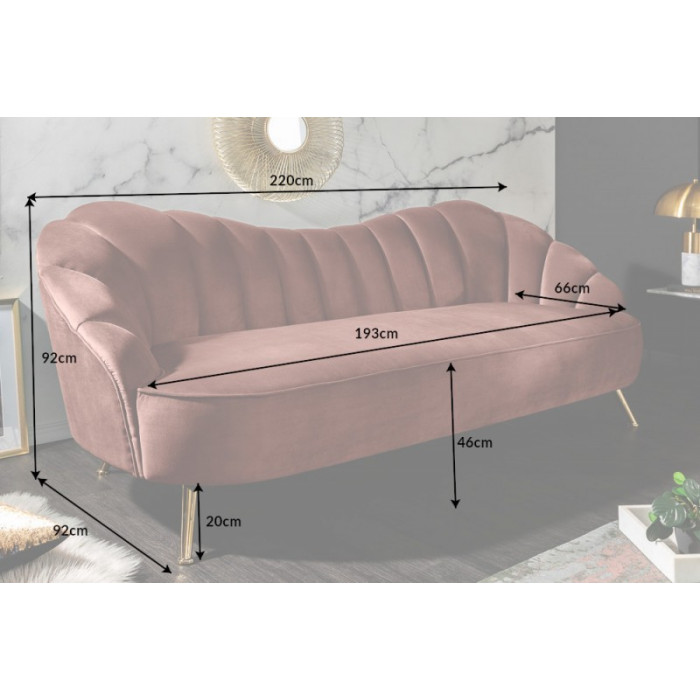 ARIELLE modernes Sofa Samt altrosa 220 cm