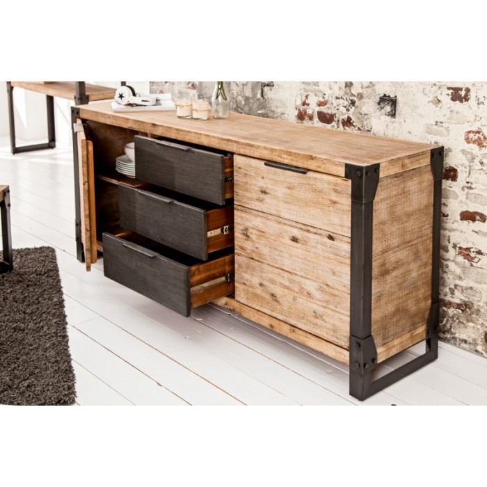 FACTORY Kommode aus massivem Akazienholz teakgrau 180 cm