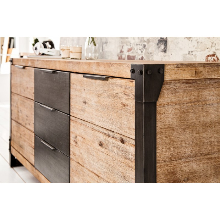 FACTORY Kommode aus massivem Akazienholz teakgrau 180 cm