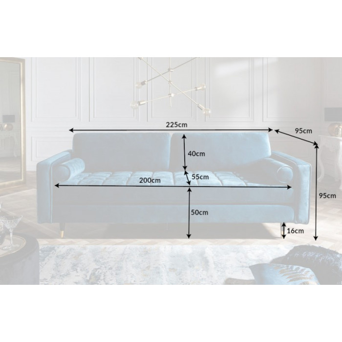 COZY VELVET moderní pohovka 225 cm samet aqua modrá