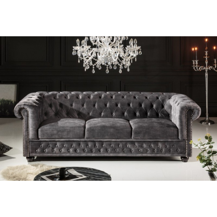 CHESTERFIELD Dreisitzer-Sofa Samt grau