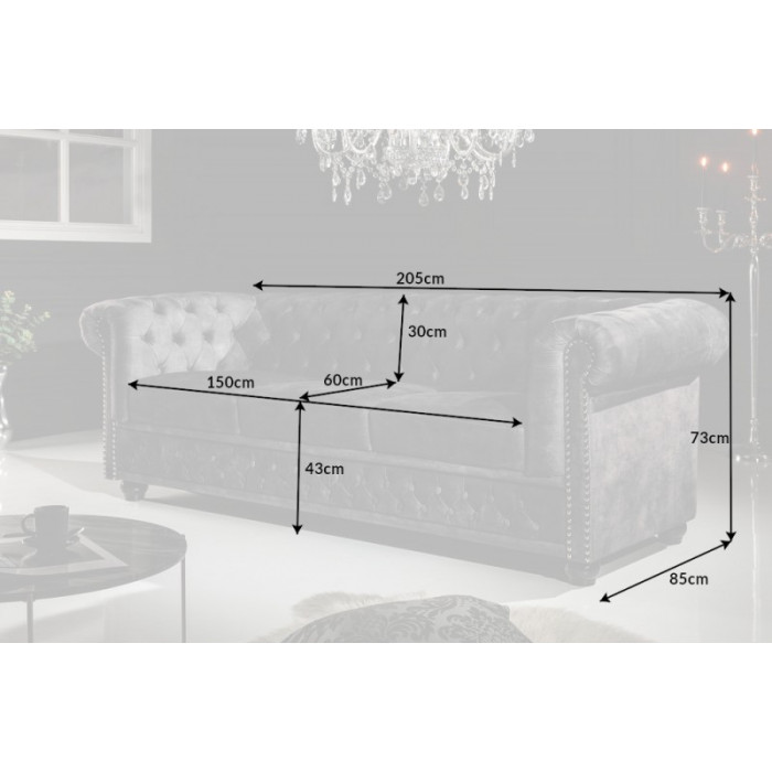 CHESTERFIELD Dreisitzer-Sofa Samt grau