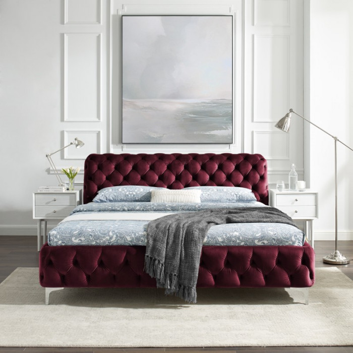 MODERN BAROCK Samtbett 180x200cm burgunderrot