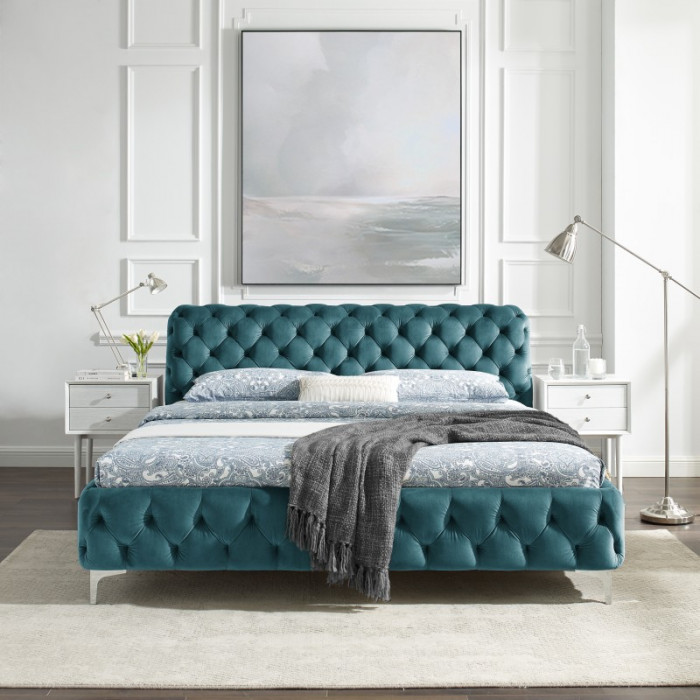 MODERN BAROCK sametová postel 180x200cm modrá