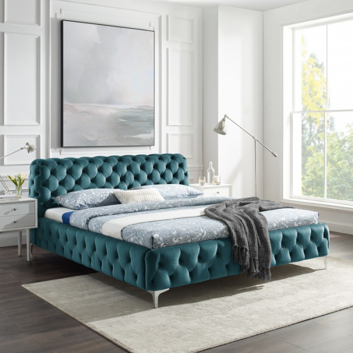 MODERN BAROCK sametová postel 180x200cm modrá